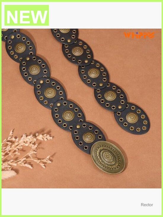 Disc Concho Western Belt with Hollow Oval Design Adjustable Wide PU Leather main image 4